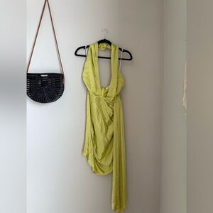 Elliatt Wasabi Green Halter Asymmetrical Dress, Size Small
